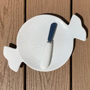 TEMPTATIONS CANDY PLATTER WOODLAND WHITE WITH SPREADER AND GIFT BOX NWTS!